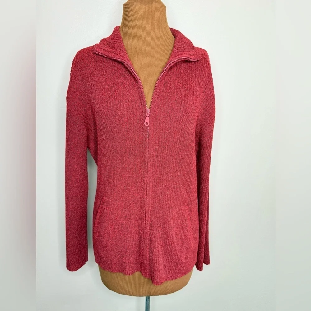 Chico’s Design Red Zipper Front Sweater Pockets Size Large